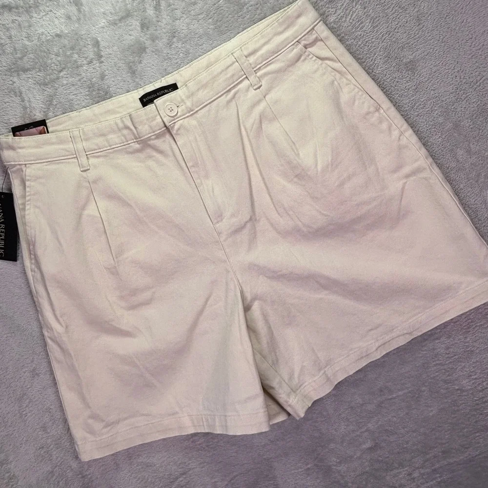 New Banana Republic‎ Women Shorts Sz 16 Tan Pleat Front High Rise Stretch Cotton